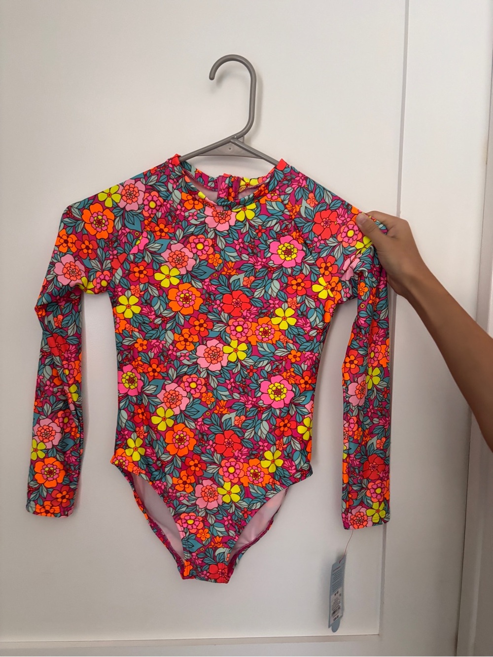 Cat & Jack Kids' Long Sleeve Floral One-Piece Swim - Pink, Yellow, Blue